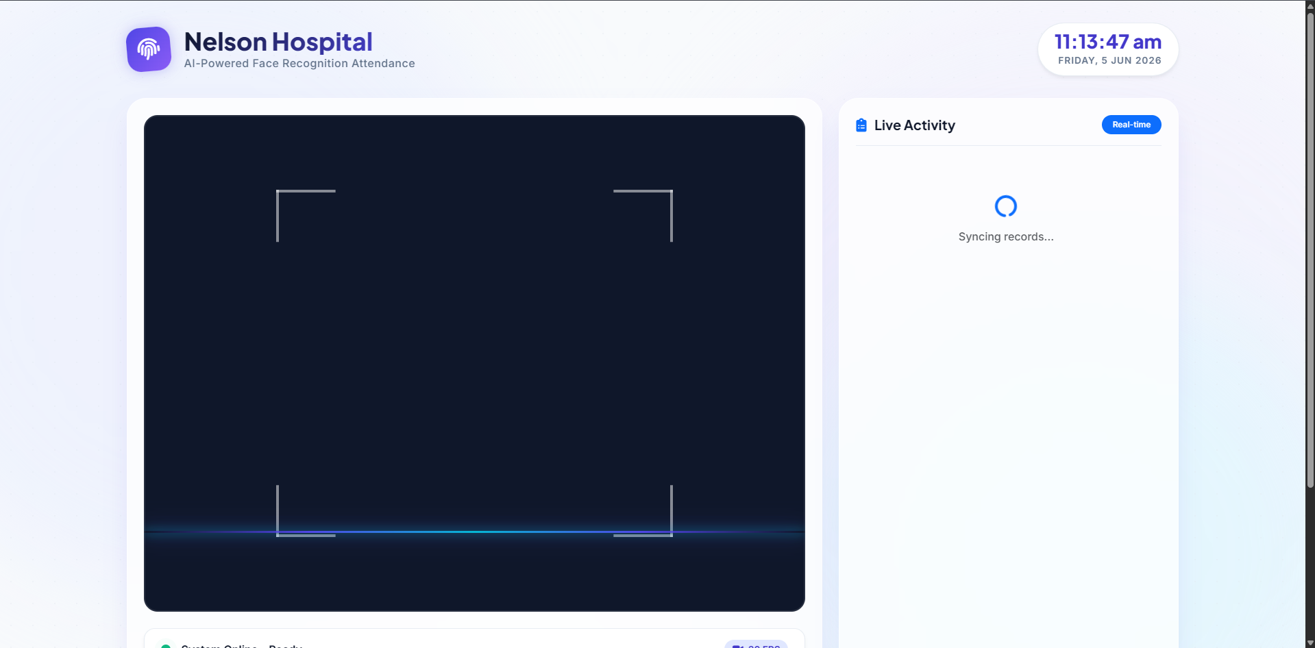 Live Face Recognition Camera Feed Interface