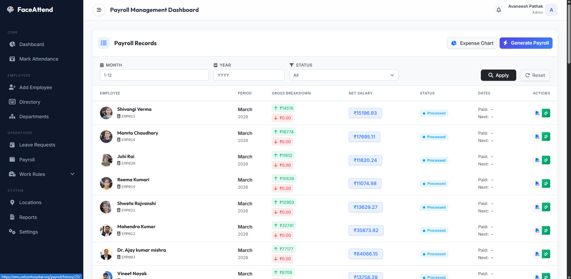 Custom Payroll Admin Database Grid
